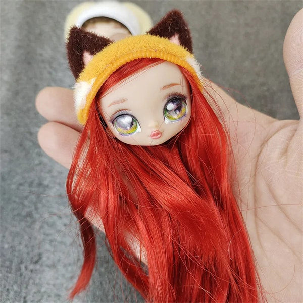 Planet Gates Red Hair / Only Head 1/12 Doll's Head Part with Cat Ear Hat Mini Lol Doll's Head Accessories Hat Can't Be Removed