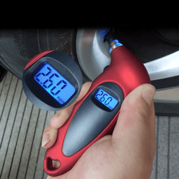 Planet Gates Red High-Precision Digital Tire Pressure Gauge with LCD Display & Backlight - Monitor Your Car's Tyre Air Pressure Accurately!