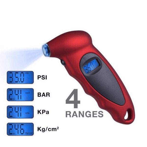 Planet Gates Red High-Precision Digital Tire Pressure Gauge with LCD Display & Backlight - Monitor Your Car's Tyre Air Pressure Accurately!
