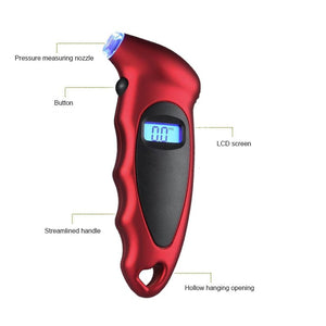 Planet Gates Red High-Precision Digital Tire Pressure Gauge with LCD Display & Backlight - Monitor Your Car's Tyre Air Pressure Accurately!