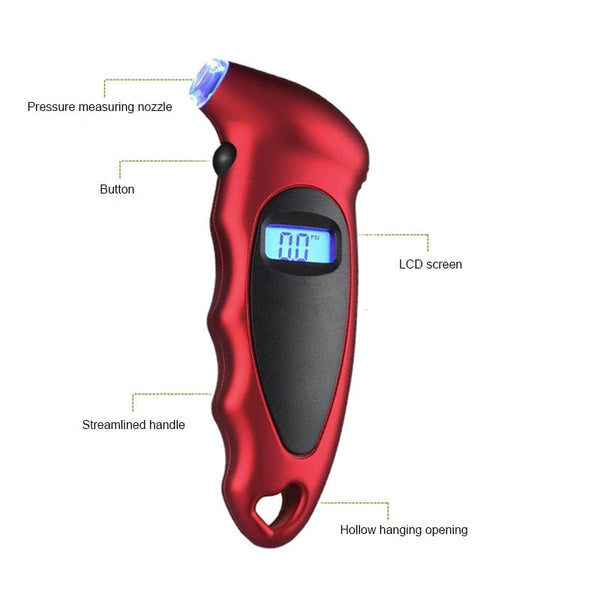 Planet Gates Red High-Precision Digital Tire Pressure Gauge with LCD Display & Backlight - Monitor Your Car's Tyre Air Pressure Accurately!