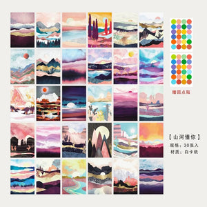 Planet Gates RED Ins Mountain River Scenery Art Postcards Creative Colorful Decoratiove Card Bedroom Background Wall Sticker Photo Props 15sheets