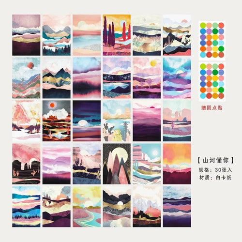 Planet Gates RED Ins Mountain River Scenery Art Postcards Creative Colorful Decoratiove Card Bedroom Background Wall Sticker Photo Props 15sheets
