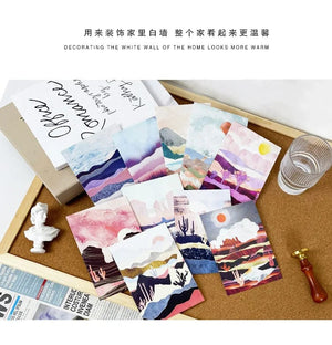 Planet Gates RED Ins Mountain River Scenery Art Postcards Creative Colorful Decoratiove Card Bedroom Background Wall Sticker Photo Props 15sheets