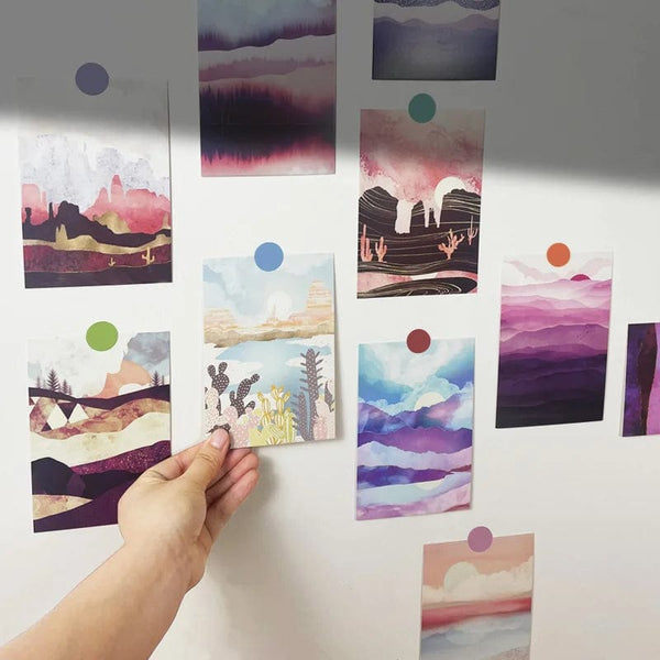 Planet Gates RED Ins Mountain River Scenery Art Postcards Creative Colorful Decoratiove Card Bedroom Background Wall Sticker Photo Props 15sheets