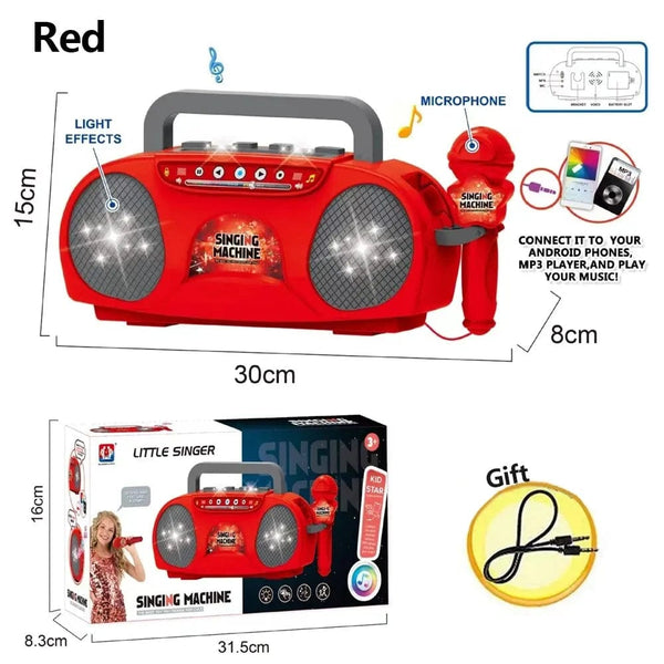 Planet Gates Red Kids Microphone Karaoke Machine Music Instrument Toys with Light Indoor Outdoor Travel Educational Toy Gift for Girl Boy Child