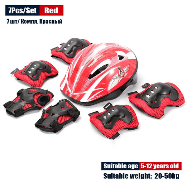 Planet Gates Red Kids Rollerblading Protective Gear Set Helmet Protector Knee Elbow Wrist Pads Boy Girl Bike Skateboard Skiing Scooter Sports
