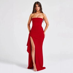 Planet Gates Red / L Giyu Sexy Club Evening Party Dresses Women 2025 Summer Slash Neck Backless Ruffles Split Maxi Long Dress Elegant Bodycon Robe