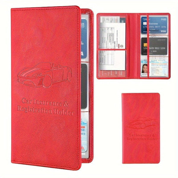 Planet Gates Red / Long Car Registration & Insurance Card Holder For Men And Women, Auto Glove Box Organizer Document Wallet Faux Leather Manual Folder
