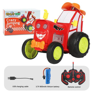 Planet Gates Red Mini Rc Car With Music Lights Crazy Jumping Vehicle Infrared Remote Control Stunt Cars Walk Upright Rc Truck Funny Children Toys