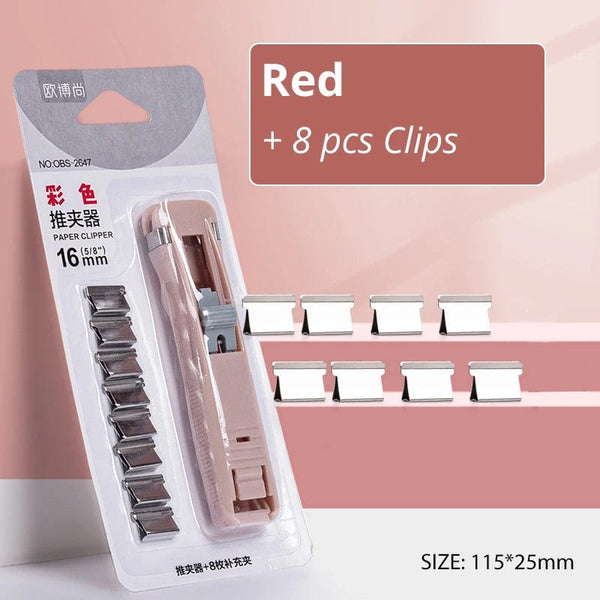 Planet Gates Red Mini Traceless Reusable Hand Clamp Push Stapler Paper Book File Office School Student Binder Binding Tools Supplies Accessories