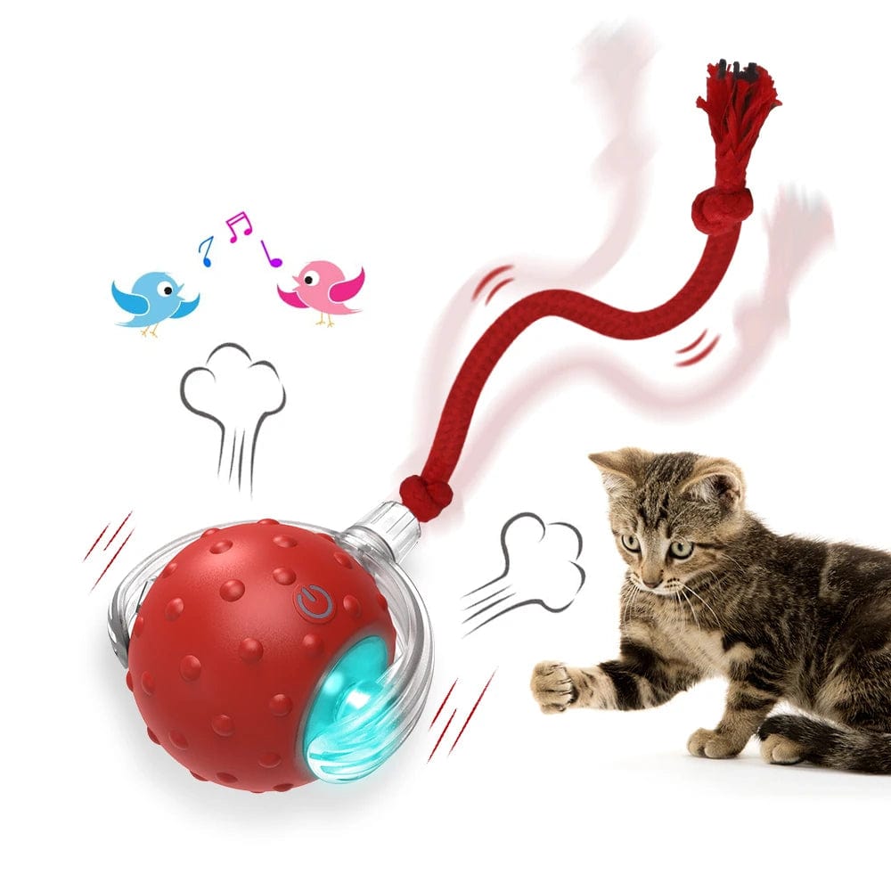 Planet Gates red New Cat Rolling Ball Bird Chirping Interactive Cats Toys Motion Sensor Cat Toy Balls Random Rolling Pet Kitten Teaser Long Tail