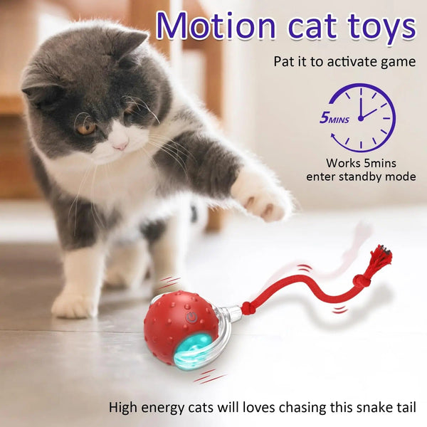 Planet Gates red New Cat Rolling Ball Bird Chirping Interactive Cats Toys Motion Sensor Cat Toy Balls Random Rolling Pet Kitten Teaser Long Tail