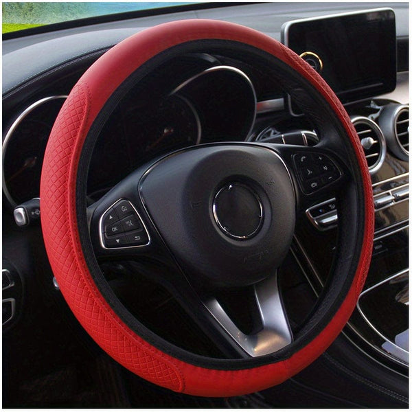 Planet Gates Red No Inner Ring Car Steering Wheel Cover PU Leather Embossed 3D Comfortable Soft Suitable For 37-38CM Outer Diameter Steering Wheel Car Accessories