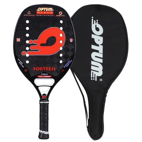 Planet Gates Red OPTUM FORTRESS 18K Carbon Fiber Rough Surface 14 Holes Beach Tennis Racket With Cover Bag