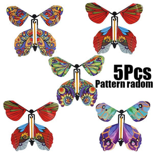 Planet Gates Red Radom 5Pcs Magic Flying Butterfly Wind Up Toy In The Sky Funny Rubber Band Powered Cards Kids Tricks Props Party Great Surpris Gift