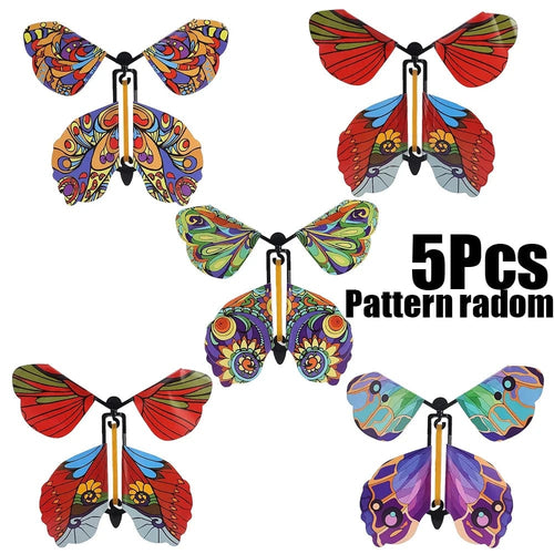 Planet Gates Red Radom 5Pcs Magic Flying Butterfly Wind Up Toy In The Sky Funny Rubber Band Powered Cards Kids Tricks Props Party Great Surpris Gift