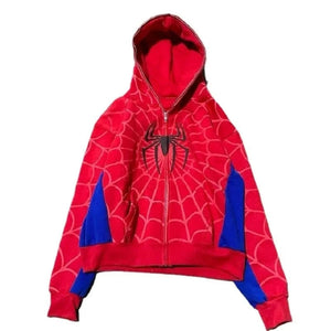 Planet Gates Red / S New Gothic Dark Spider Print Hooded Cardigan Women's Zip Loose Jacket Tops Woman