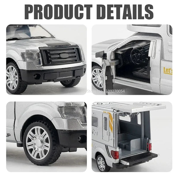 Planet Gates Red Scale 1/32 Ford F150 Pickup Truck RV Alloy Model Car Toy Diecast Sound Light Pull Back 3 Door Can Be Opened Vehicle for Boy Gift
