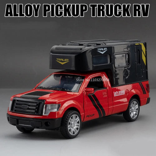 Planet Gates Red Scale 1/32 Ford F150 Pickup Truck RV Alloy Model Car Toy Diecast Sound Light Pull Back 3 Door Can Be Opened Vehicle for Boy Gift