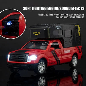 Planet Gates Red Scale 1/32 Ford F150 Pickup Truck RV Alloy Model Car Toy Diecast Sound Light Pull Back 3 Door Can Be Opened Vehicle for Boy Gift