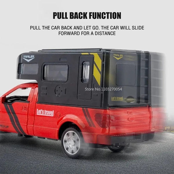 Planet Gates Red Scale 1/32 Ford F150 Pickup Truck RV Alloy Model Car Toy Diecast Sound Light Pull Back 3 Door Can Be Opened Vehicle for Boy Gift