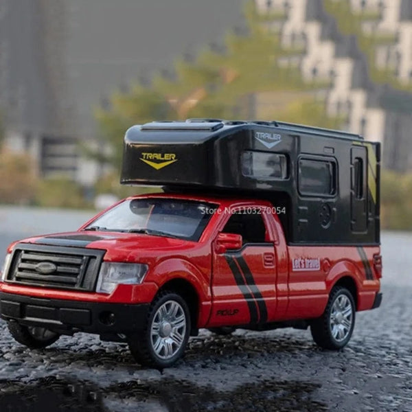 Planet Gates Red Scale 1/32 Ford F150 Pickup Truck RV Alloy Model Car Toy Diecast Sound Light Pull Back 3 Door Can Be Opened Vehicle for Boy Gift