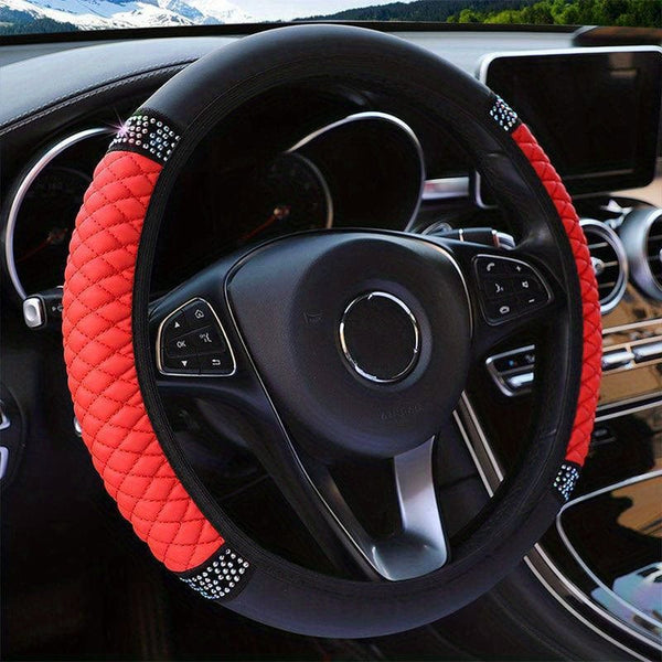 Planet Gates Red Sparkle And Shine: Inlaid Artificial Diamond Steering Wheel Cover For Women Car Accessories