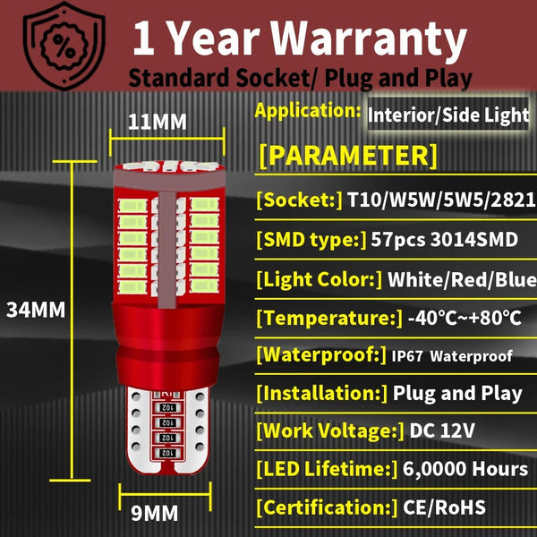 Planet Gates Red / T10 2pcs T10 W5W Car Interior Reading Dome Light Side Marker Lamp 168 194 LED Auto Wedge Parking Bulb For Golf 7 4 6 Mk7 5 Gti Mk5 3