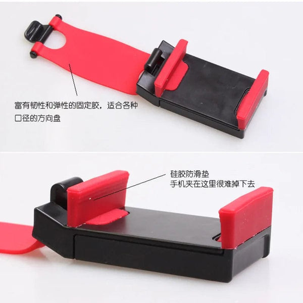Planet Gates Red Universal Car Bracket Car Steering Wheel Phone Holder Clip Stand Elastic Buckle GPS Navigator Mount Car Phone Holder