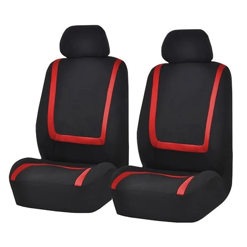 Planet Gates Red Universal Fit Car Seat Covers For Front Driver And Passenger Seats, High-Quality Fabric, Protective Auto Chair Slipcovers With Accent Stripes, Easy To Install, Durable Vehicle Interior Enhancements