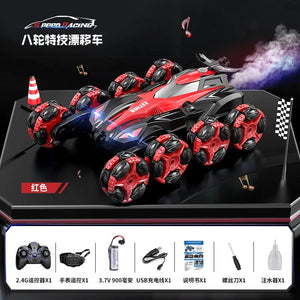 Planet Gates red-watches Eight-wheel swing arm drift stunt remote control car body feeling music spray rolling climbing off-road vehicle wireless toy