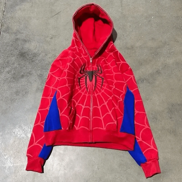 Planet Gates Red / XL Men Spider Print Hoodies Women Hip Hop Zipper Long Sleeve Jacket Coats Y2k Autumn Winter Harajuku Casual Loose Hooded Sweatshirt