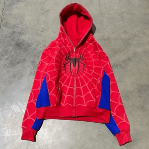 Planet Gates Red / XL Men Spider Print Hoodies Women Hip Hop Zipper Long Sleeve Jacket Coats Y2k Autumn Winter Harajuku Casual Loose Hooded Sweatshirt