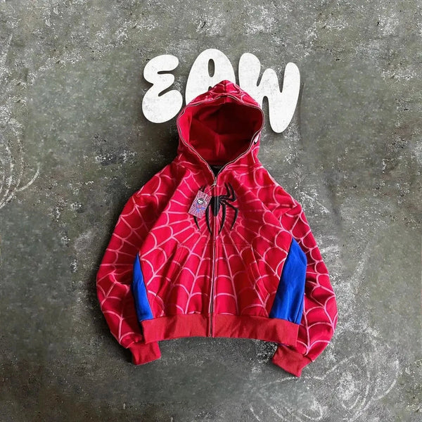 Planet Gates red / XL Men Women Fashion Hip Hop Jacket Street Sweatshirt America Gothic Red Spider Print Hoodie Y2k Retro Full Zip Up Loose Hoodies
