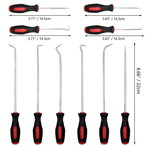 Planet Gates Reddish Black / Stainless Steel+ABS 10pcs Pick & Hook Set Extra Long O-Ring & Seal Remover Soft Grip Assorted Shapes