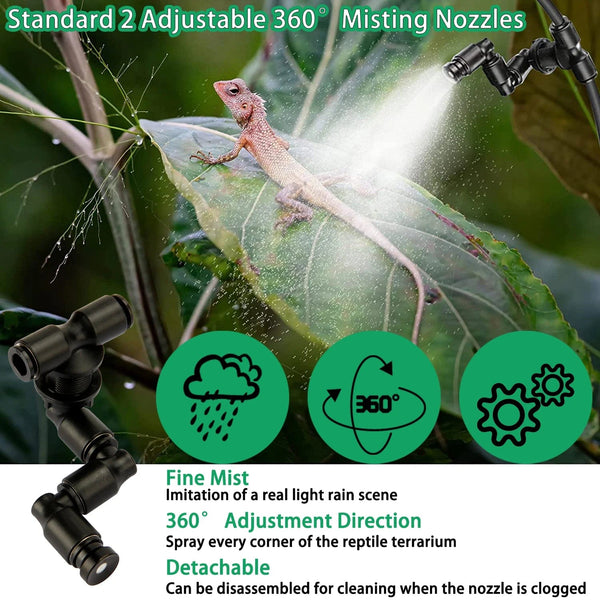 Planet Gates Reptile Humidifiers Smart Misting System with Timer and 360°Adjustable Misting Nozzles Spray Kit for Rainforest Plants Amphibian