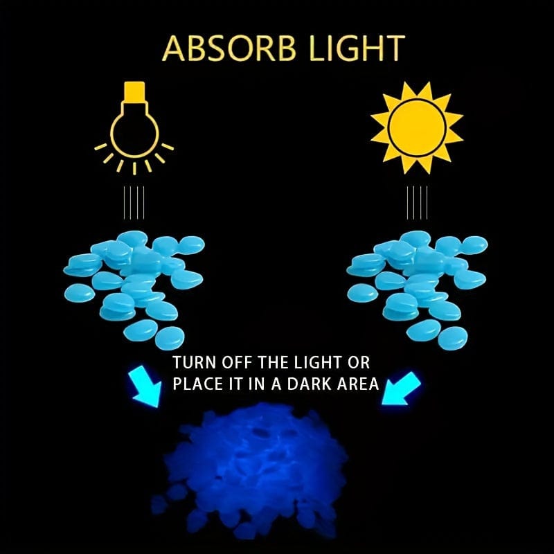 Planet Gates Resin 100pcs White Glowing Pebbles Luminous Stone For Fish Tank, Colorful Glow Rocks For Garden Decor, Glow In The Dark Pebbles For Vases, Bonsai Outdoor Decorative