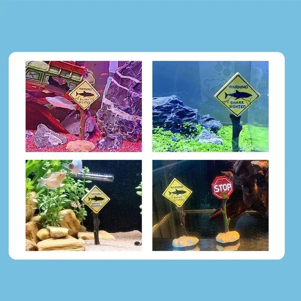 Planet Gates Resin Aquarium Decoration Ornaments Artificial Shark Warning Sign Landscaping Accessories for Fish Tank Aquarium Background