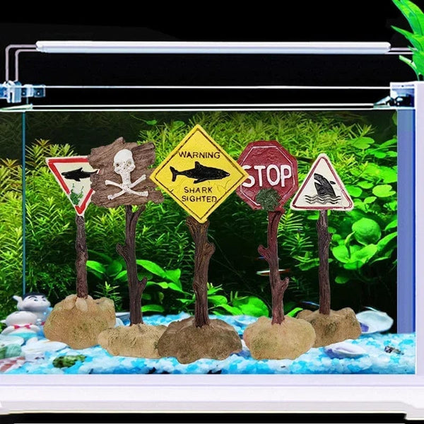 Planet Gates Resin Aquarium Decoration Ornaments Artificial Shark Warning Sign Landscaping Accessories for Fish Tank Aquarium Background