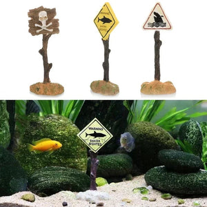 Planet Gates Resin Aquarium Decoration Ornaments Artificial Shark Warning Sign Landscaping Accessories for Fish Tank Aquarium Background