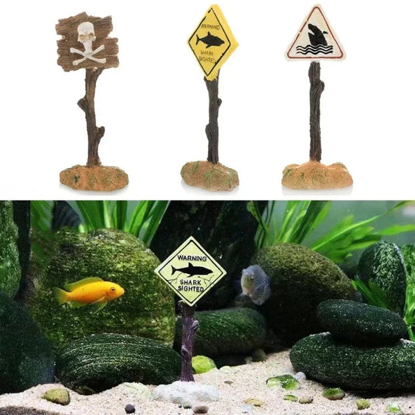 Planet Gates Resin Aquarium Decoration Ornaments Artificial Shark Warning Sign Landscaping Accessories for Fish Tank Aquarium Background