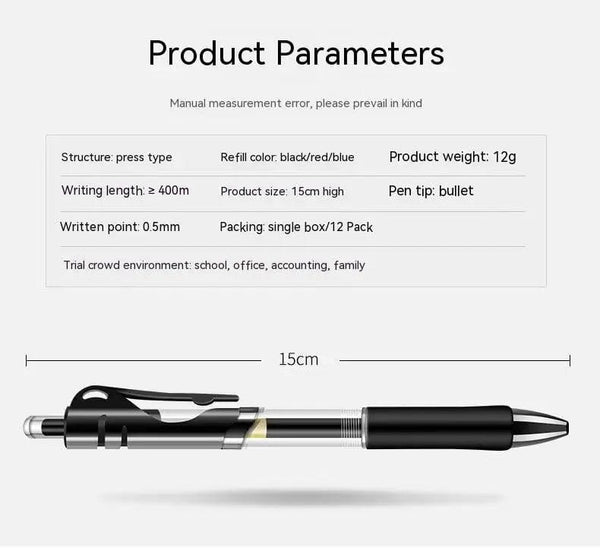 Planet Gates Retractable Gel Pen,Black, Red,Blue Ink Ballpoint for Writing,Office and School Supplies,Stationery,0.5mm Retractable,12 Pcs Box