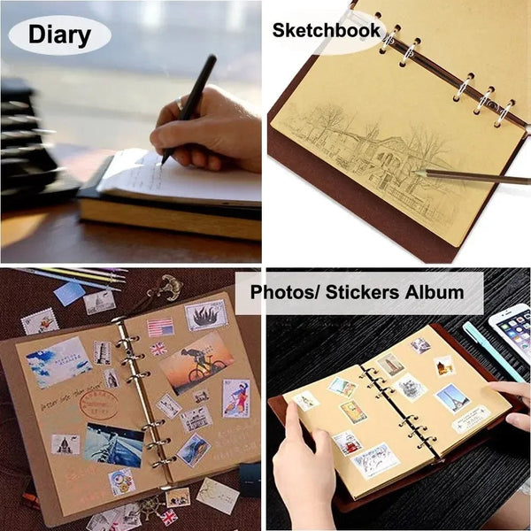 Planet Gates Retro Notebooks & Journals Agenda  Binder Sketch Book Leather Soft Cover 14x10cm Replaceable Kraft Paper Inner Korean Stationery