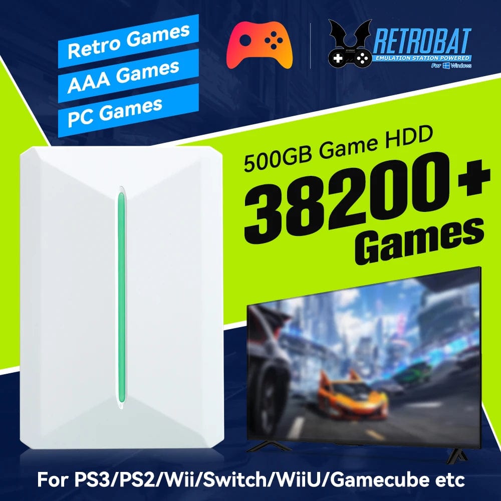 Retrobat & Playnite Retro Game Console 500GB Gaming HDD for PS3/PS2/Sw