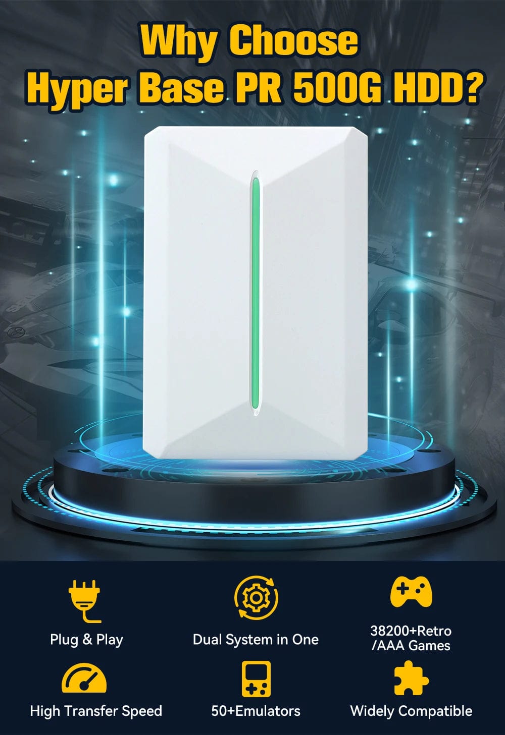Planet Gates Retrobat & Playnite Retro Game Console 500GB Gaming HDD for PS3/PS2/Switch/Wii/WiiU for PC/Laptop with 38200+ Retro/AAA/PC Games