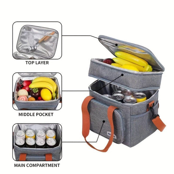 Planet Gates Reusable Double-Layer Insulated Lunch Bag - Perfect For Work, Picnic, School Or Travel!