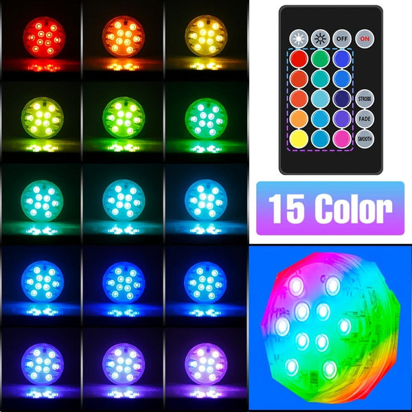 Planet Gates RGB-Submersible-Lamp 1pc RGB LED Submersible Light 15 Color Changing Battery Powered Underwater Pond Lighting Waterproof 3 Modes Colorful Aquarium Atmosphere Swimming Pool Lamp Fountain With Remote Outdoor Garden