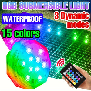 Planet Gates RGB-Submersible-Lamp 1pc RGB LED Submersible Light 15 Color Changing Battery Powered Underwater Pond Lighting Waterproof 3 Modes Colorful Aquarium Atmosphere Swimming Pool Lamp Fountain With Remote Outdoor Garden