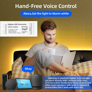 Planet Gates RGBCW / CHINA Tuya Zigbee RGB Controller 15A 12V 180W Smart Life Gateway Hub 5V 24V Alexa Google 3CH COB RGB LED Strip Light ZigBee Controller